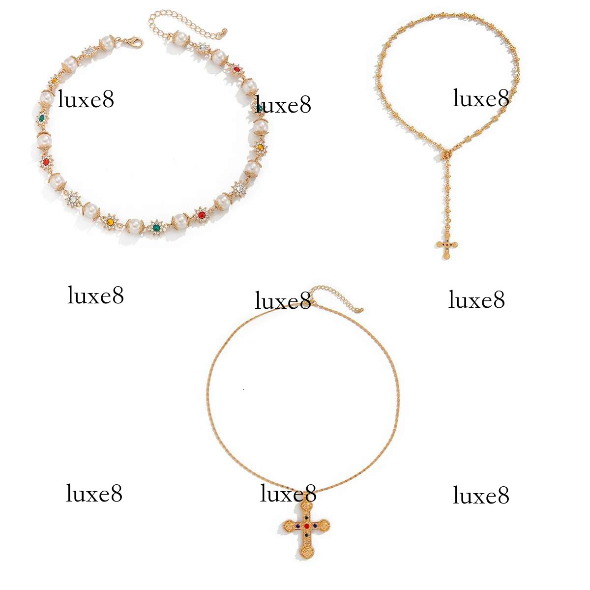Ingemark Rhie Imitation Pearl Beads Chain Necklace Women Wed Bridal Vintage Jesus Cross Pendant Choker Y2K Jewelry
