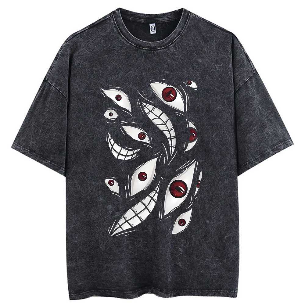 Hip hop mens streetwear retro wash T-shirt anime graphic T-shirt mens Harajuku cotton casual short sleeved loose retro topXJ250318