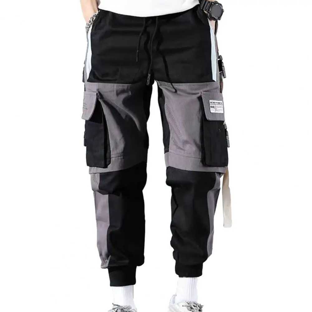 Classic streetwear casual mens ribbon harem jogging pants mens slim fit spring cargo pants multi pocket womens Trousers Jo W250318