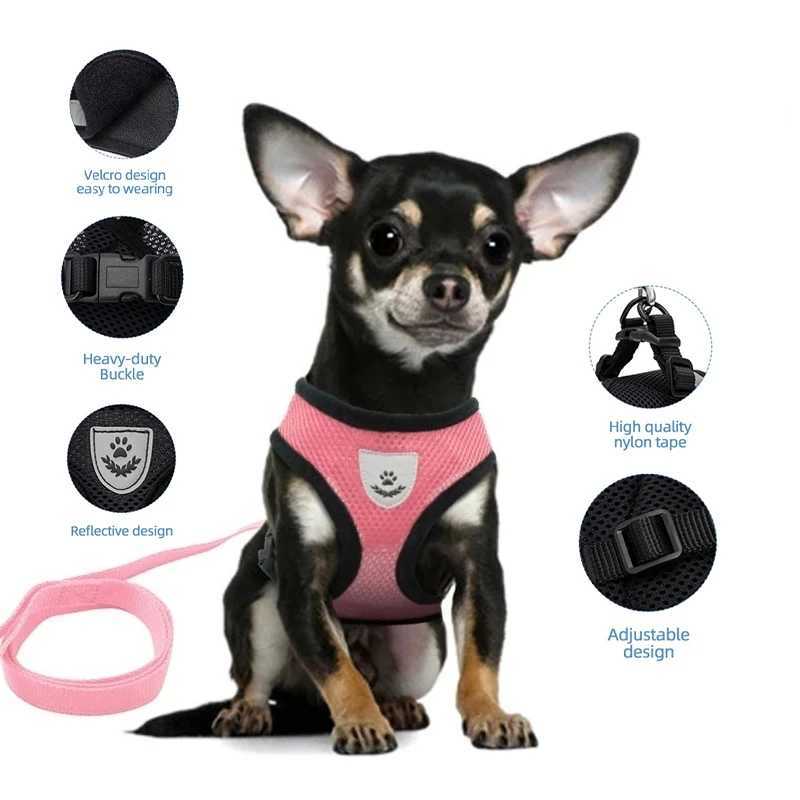 Cat harness adjustable vest walking rope set suitable for dog collars breathable mesh harness suitable for small and medium-sized cats and dogs pet le