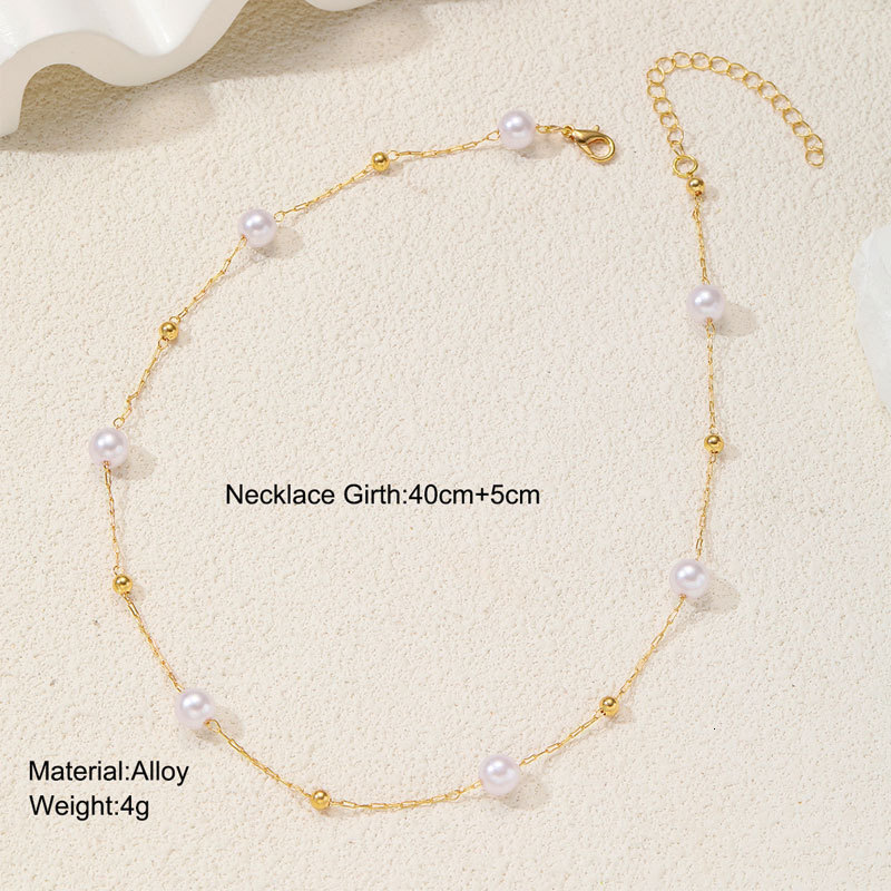 Imitation Pearl Necklace Women Simple Fashion Light Luxury Cold Wind Metal Ball Clavicle Chain Jewelry