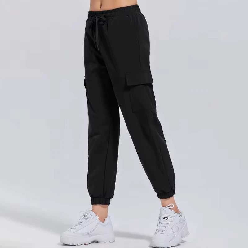 Womens sports pants loose spring and autumn running yoga track suit Trouser pocket fitness solid high waist cargo jogging pants W250318