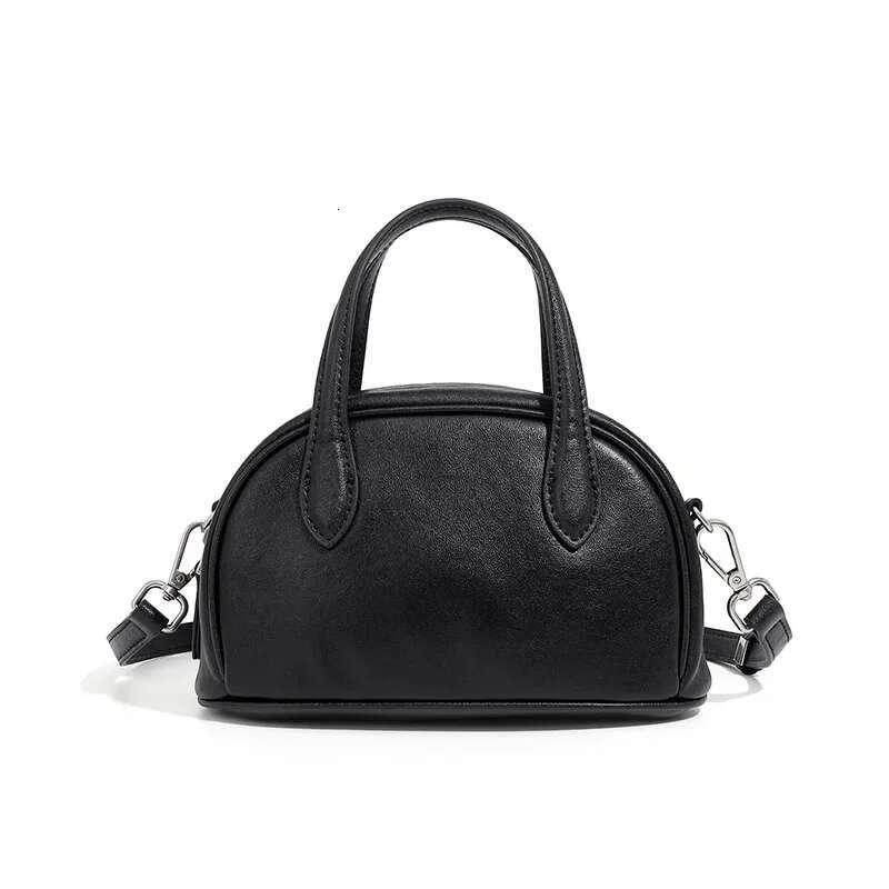 Meet You Vintage Genuine Leather Small Boston Pillow Handbag Simple Daily Bowg Work Commuter Carrying Crossbody Bag Female