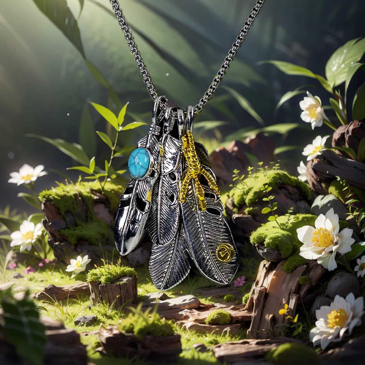 Takahashi Retro Feather Pendant Necklace for Men Women - Trendy Long Sweater Chain Unisex Hip-Hop Jewelry Wholesale Leaf Des W250318