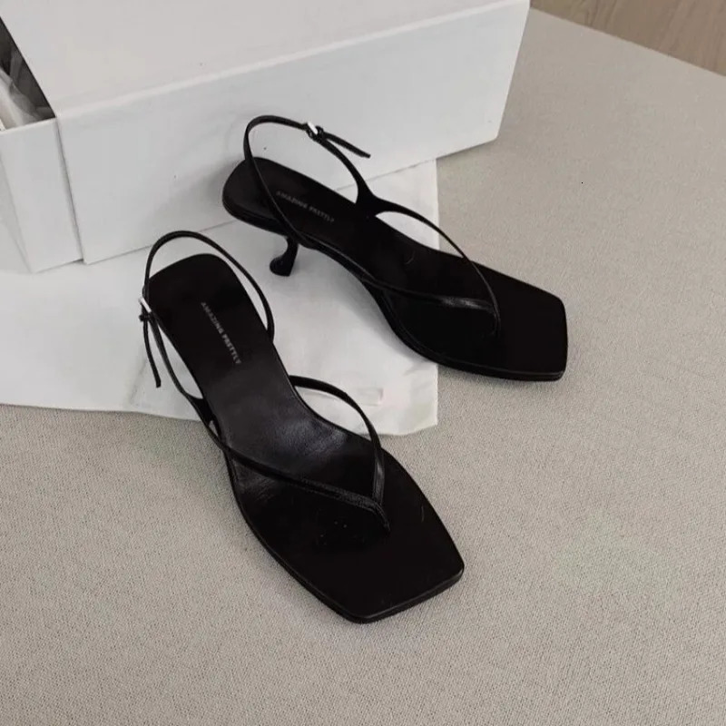 French Cat Heel Mid Heel Herringbone Sandals for Womens Summer Outwear Open Toe Clip Toe High Heel Sandals Zapatos De Mujer 250317