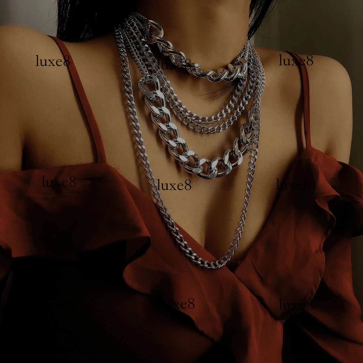 SHIXIN Punk Exaggerated Big Layered Thick Cuban k Chain Choker Necklace Women Fashion Hippie Modern Night Club Jewelry Gifts