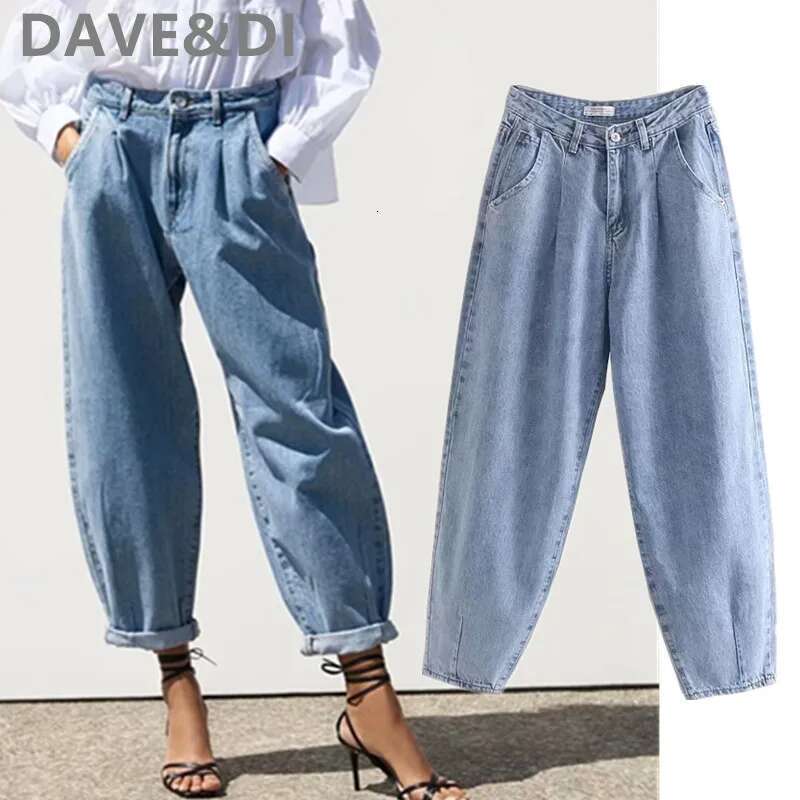 Maxdutti Woman England Vintage Street Loose Harem Mom High Waist Pleated Turnip Pants Boyfriend Jeans For Women