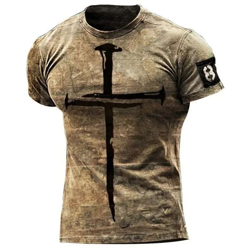 Retro Christian T-shirt with Jesus 3D print casual short sleeved oversized cross top T-shirt for summer fashion streetwear men's T-shirt
