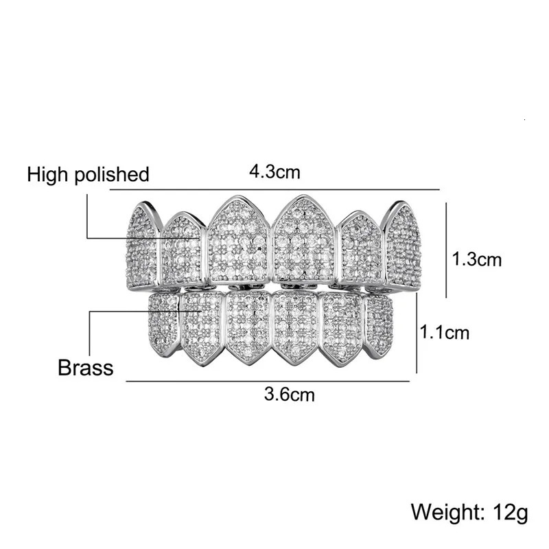 Feel Style Full CZ Teeth Set For Unisex Cubic Zirconia Stone Top Bottom Teeth Grills Box Packing Hip Hop Jewelry For Men 250318