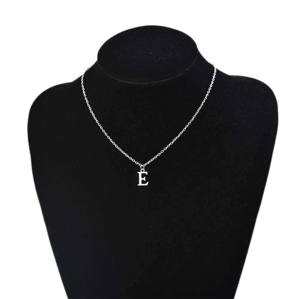 Silver A-Z English letter pendant necklace womens metal jewelry simple initial chain necklace W250318