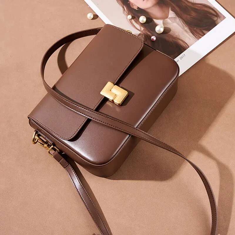 Women's Versatile Commuting Single Shoulder Small Square Cowhide Bag Leather New Fashionable Crossbody Bag,