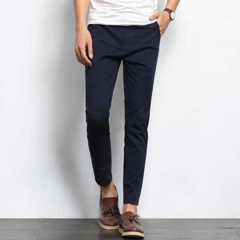 Brown Summer Mens Fashion Solid Color Casual Mens Straight Pants Lightweight Elastic Ankle Length High Quality Formal Mens Pants W250318