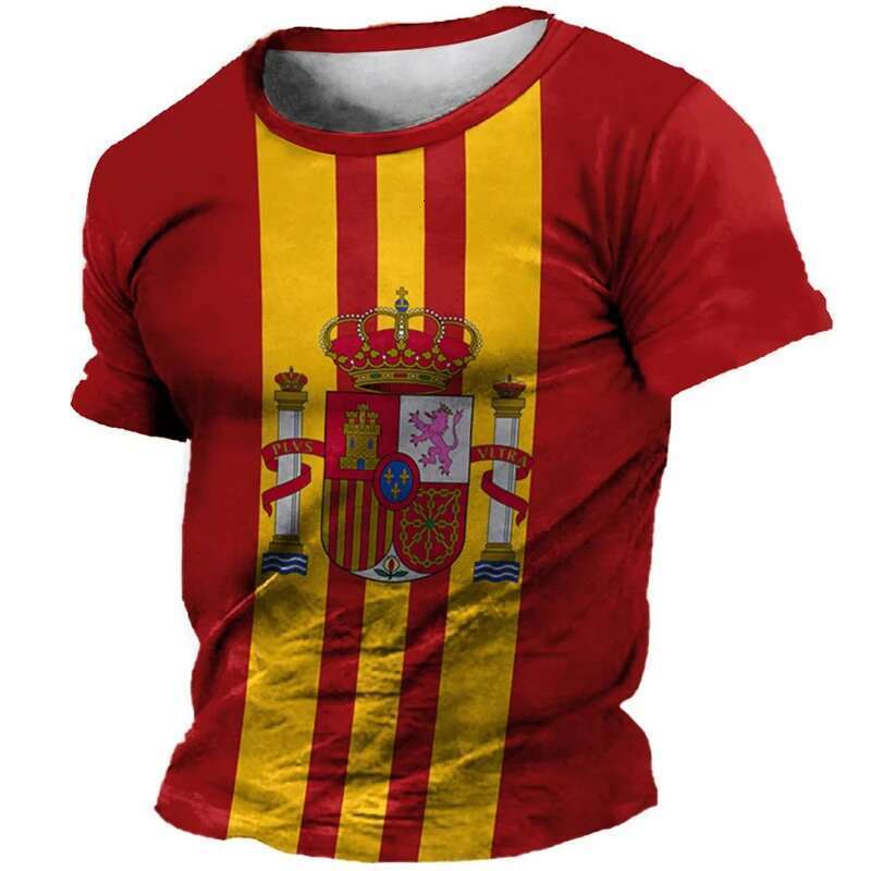 Retro Spain Flag 3D Printed T-shirt Men's Clothing Short Sleeves Round Neck T-shirts Harajuku Streetwear Emblem National T-shirt