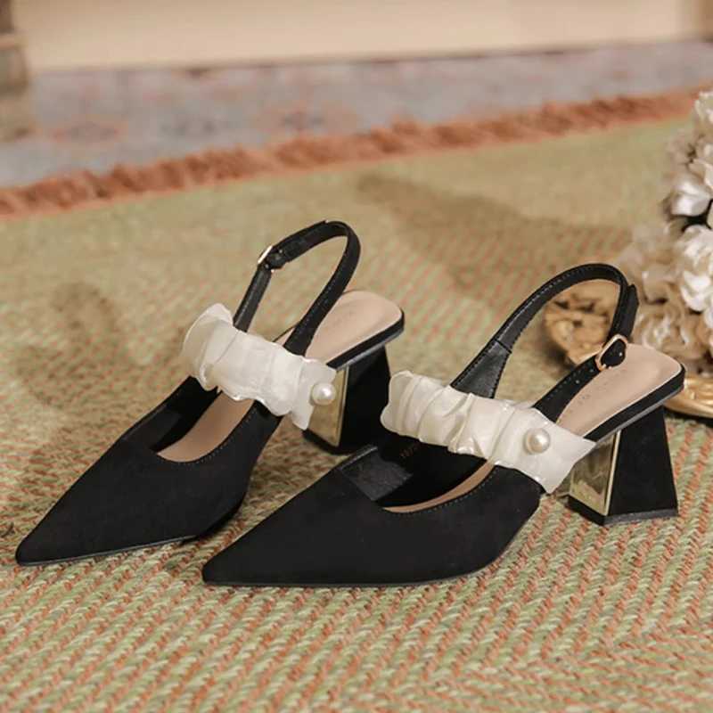 Pearl Mid H sandals elegant Pointed Toe Wen Shoes new 2025 summer short and chubby pump slider party drone Zapatillas Y250317