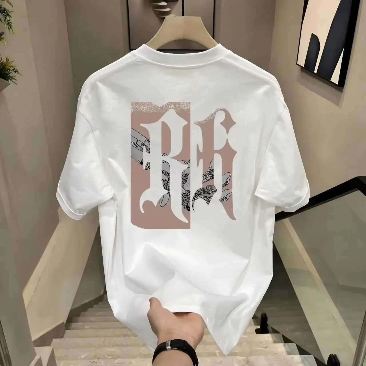 Oversized printed pure cotton T-shirt for summer comfort breathability elastic sleeves fashionable casual sports T-shirtT250318