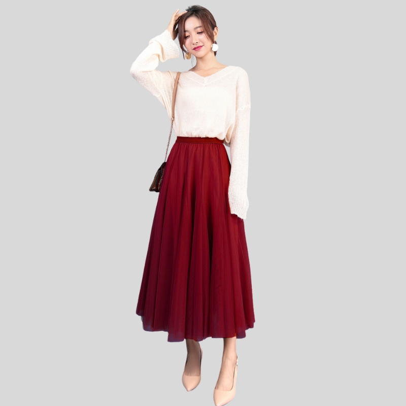 Spring pendulum puffy ankle-length skirt high waist slim fairy skirt mesh skirt