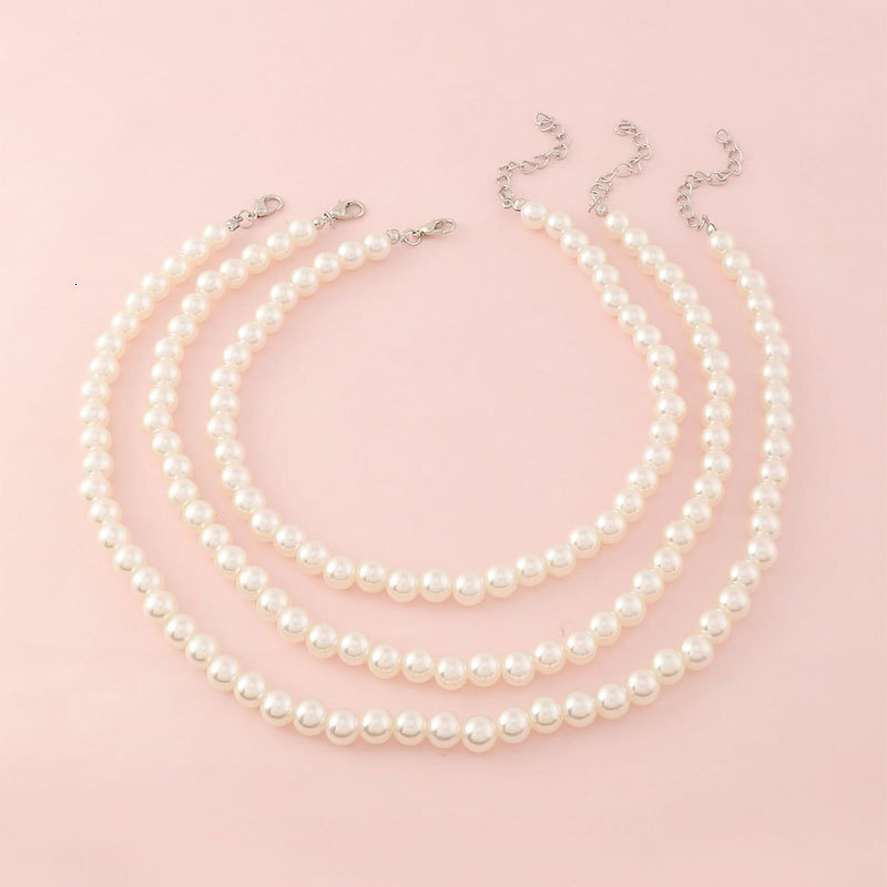 8mm Imitation Pearl Necklace 3-piece Women's Simple Three-layer Overlay With Choker Collar Chain Chain Jewelry