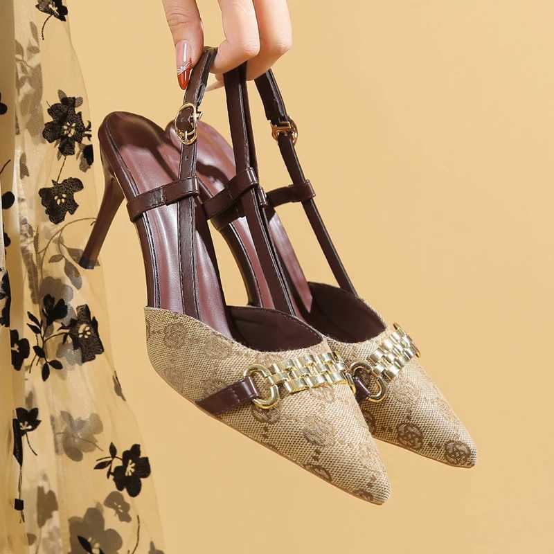 Wens Point Metal Chain Decorative Buckle Height H Fixed Luxury Durable N-Slip Wens Shoes 34-42 Stiletto High Heels Y250317
