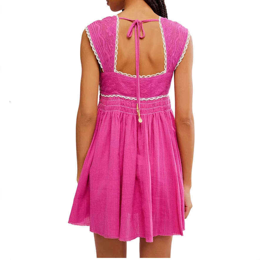 European American women's spring and summer sleeveless square neck pleated backless short mini dress 2025 new casual versatile fashion clothing