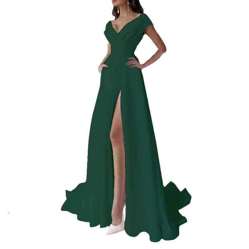 breast wrapped ruffled red, black, white mid waist solid color commuting long evening dress, 2025 new style, chic and elegant clothing