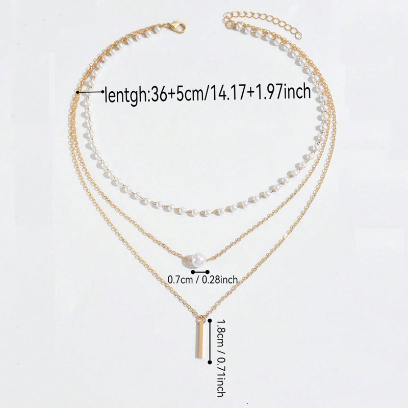Three Layers Of Imitation Pearl Pendant Necklace Women Fashion Everything Vertical Neckchain Collarbone Chain Jewelry
