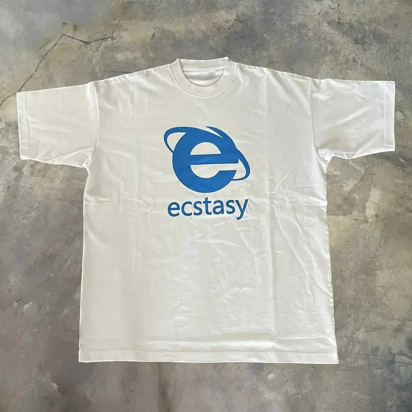 Street Clothing Ecstasy New T-shirt Y2K Mens Harajuku White T-shirt Letter Pattern Printed Large Loose Short Sleeve Gothic TopXJ250318