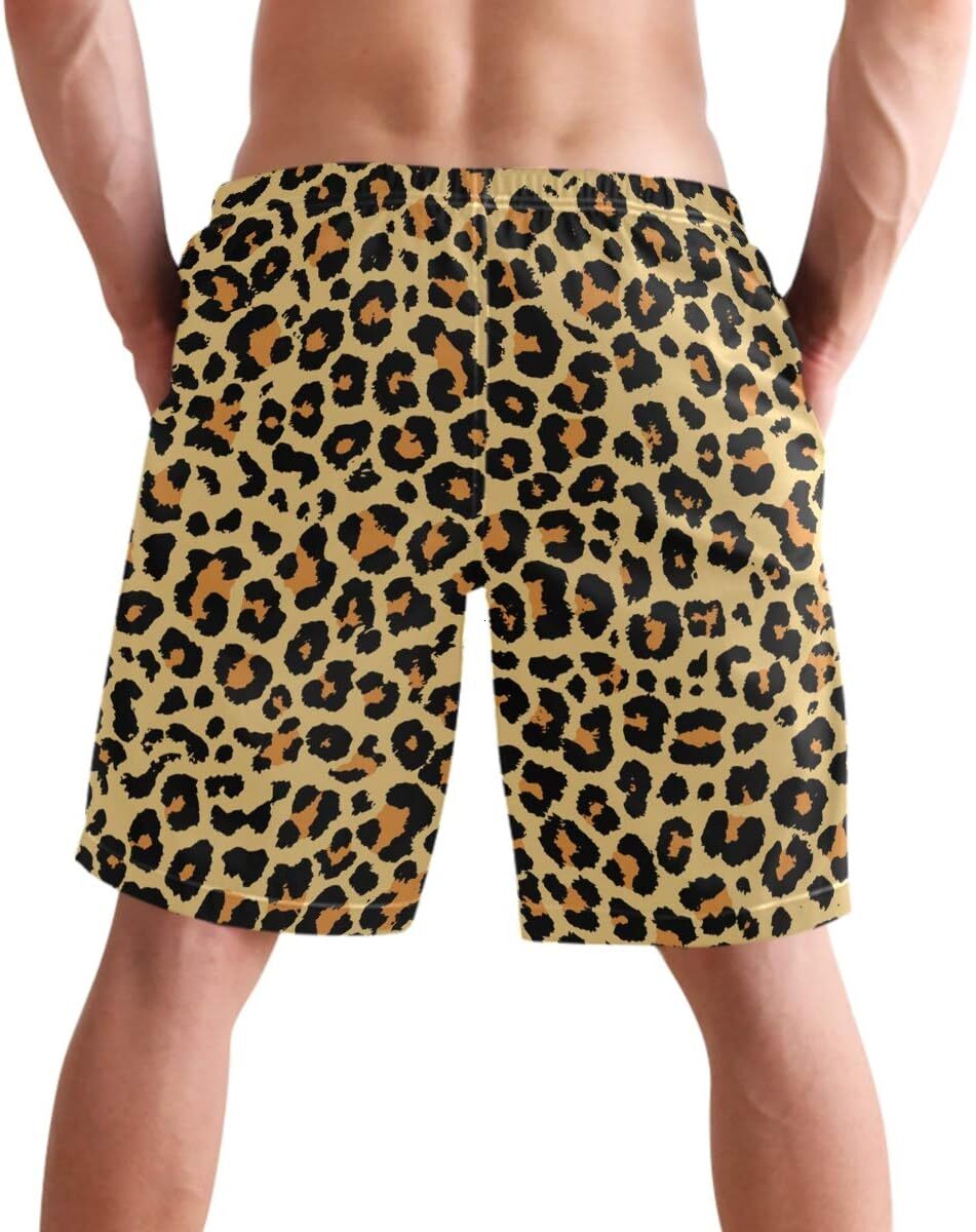Men Swim Trunks Swimming Beach Surfing Board Shorts Swimwear Quick Dry Bathing Suits Fashion leopard print