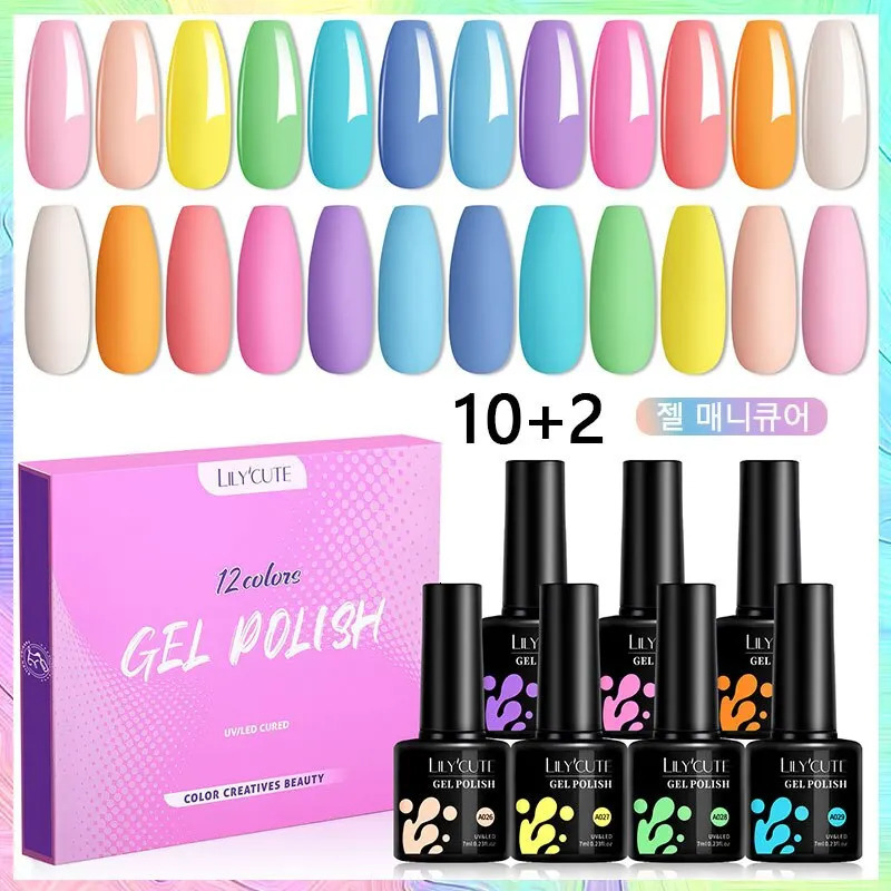 LILYCUTE 12PCs/Set 7ml Macaron Nail Gel Polish Set Semi Permanent UV Gel Nail Varnish Soak Off Gel Nail Polish Kit Nails 250314