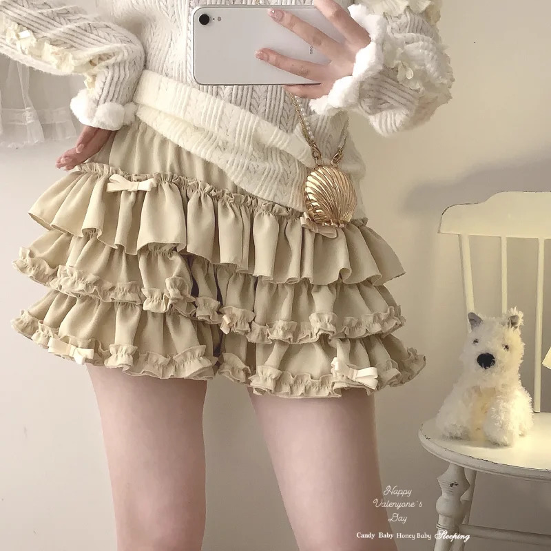 Y2K Sweet Ruffles Mini Skirt Women Kawaii Lolita Bow A Line Skirts Harajuku Japanese Cute High Waist Pink Blue Cake Skirt 250318