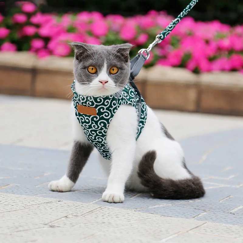 Cat vest seat belt and belt set escape and cat proof Japanese style seat belt outdoor walking pet accessories Japanese cat collarT250318