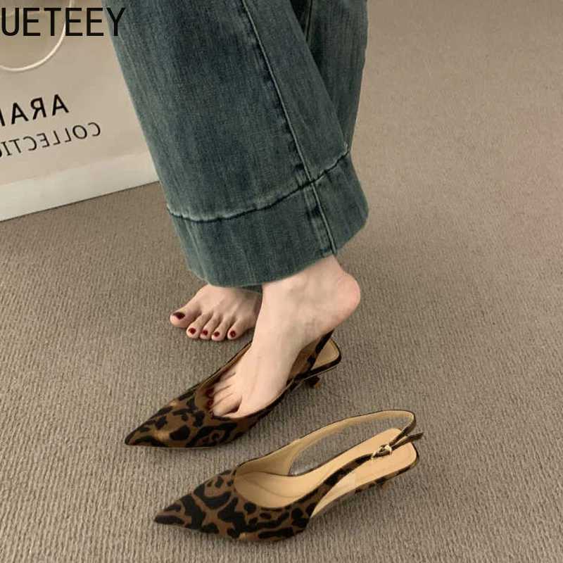 Summer Pointed Toe Thin Heel Wen Sandals Fi Leopard Print Womens Striptease Party Sandals Y250317