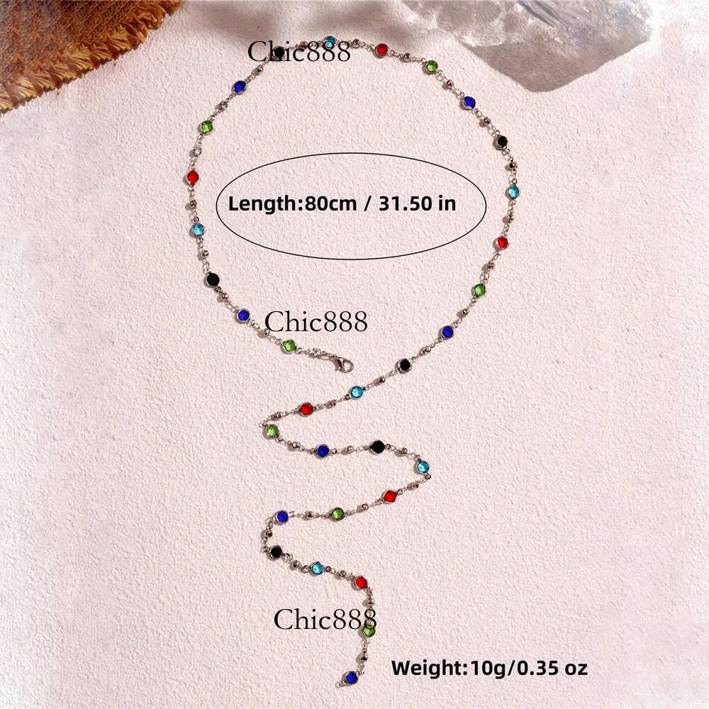 2024 Bohemian Colorful Long Y-Shaped Necklace Metal Collarbone Chain Gold Sier Color Summer Holiday Party Body Jewelry Gifts