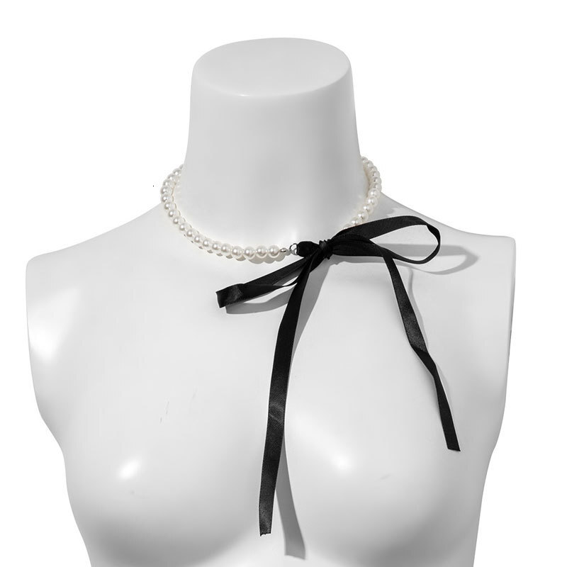 Imitation Pearl Necklace Female French Artificial Pearl Bow Neckchain Collarbone Chain Jewelry for Women