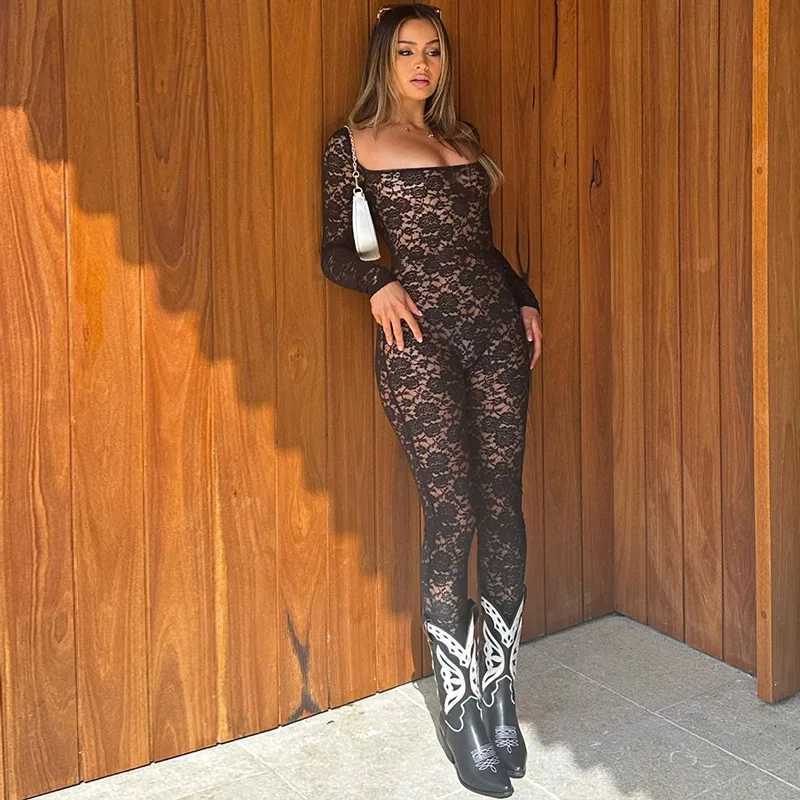 2024 Spring/Summer New Fashionable Solid Color Sexy Slim Fit Hollow Back Zipper Long Sleve jumpsuit X250318