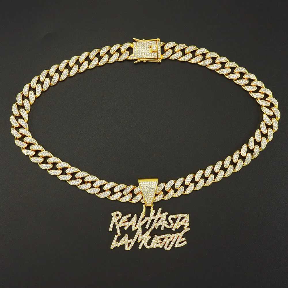 ZAKOL Hip Hop Letter Pendant Necklace for Men Shining Rhinestone 13MM Cuban Chain Necklace Fashion Jewelry Gift W250318