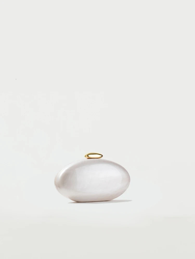 Egg shape Clutch Bag Acrylic purse women wedding evening party cute ivory pearl color purse handbag summer 250318
