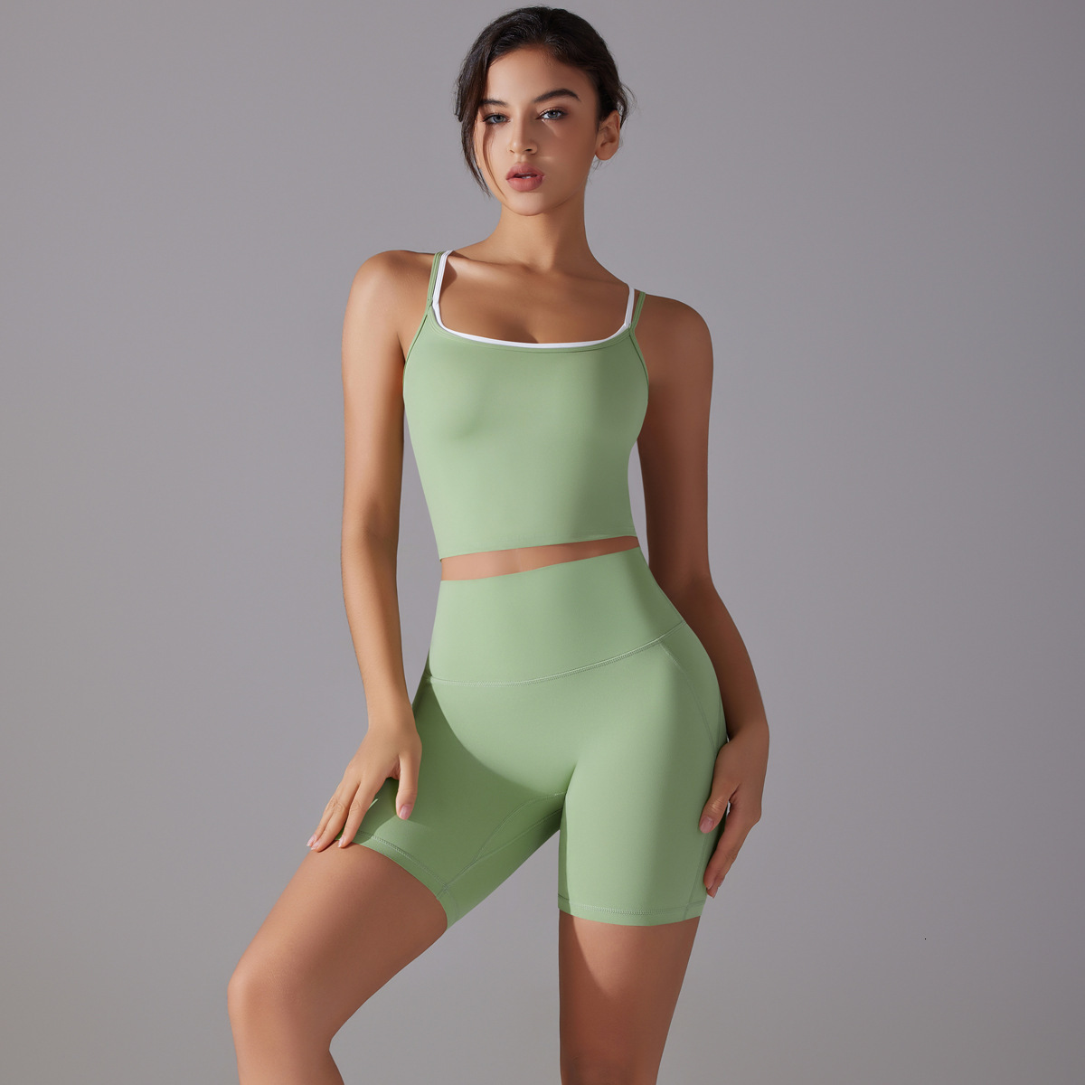 New tracksuit antibacterial non wearing underwear set, beautiful back cross color sports underwear, fitness shorts, yoga clothes for women leggings