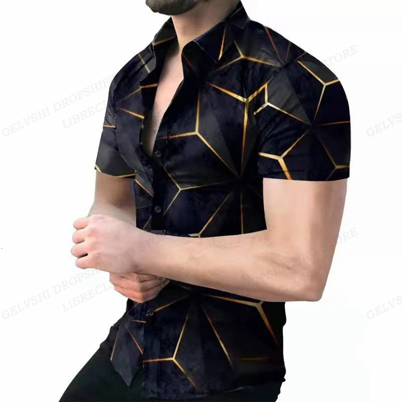 Geometric 3d Print Beach Shirts Short Sleeve Hawaiian Shirts Mens Blouses Graphic Shirt Cuba Camisa Mens Clothing 250408