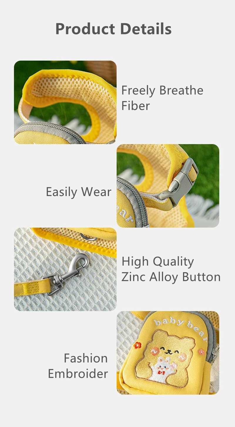 Adjustable vest belt rope for cats and dogs walking tow rope with backpack escape vest cartoon bear avocado astronautT250318