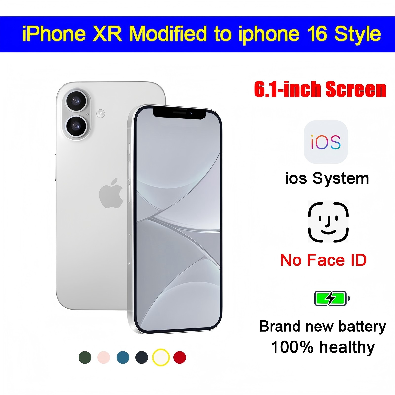 Genuine Apple iphone XR in iphone 16 style phone 4G LTE Unlocked coming with iphone 16 box sealed 3G RAM 256GB ROM OLED smartphone with battery 100% l