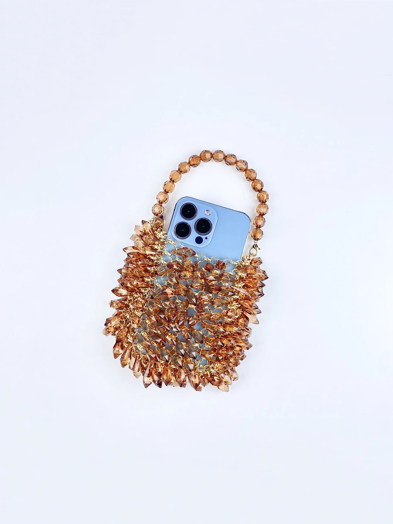 Small and Handmade Acrylic Solid Color Beads Womens Handheld Water Drop Bag Fashionable and Elegant Dinner Bag 250318