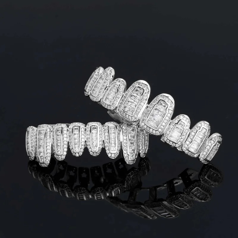 Square Zircon Teeth Holder Hip Hop Jewely Piercing Pave Teeth Grills Cap Top Bottom Set 8/8 Body Jewelry 250318