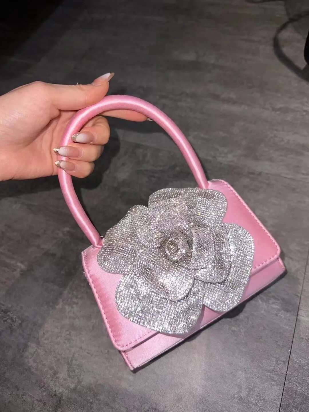 Glitter Rhies Dia Ral Evening Satin Fashion Women's Handbag Wedding Party Clutch Purse Shoulder Bag
