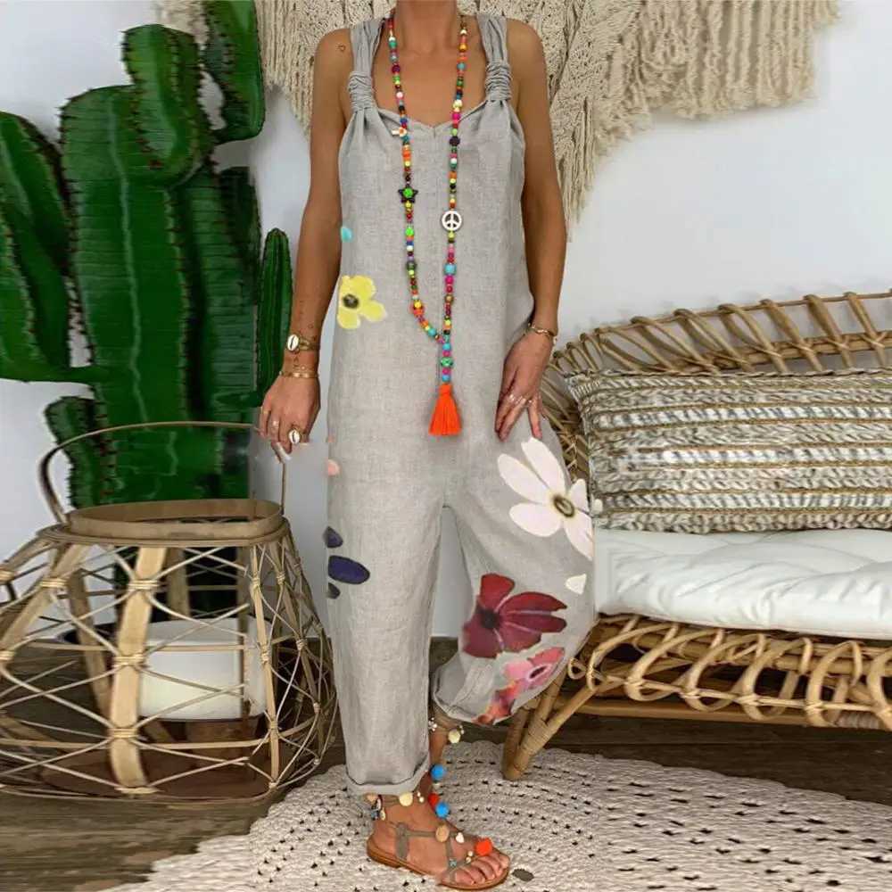Summer womens strapless bib full back floral print loose jumpsuit fashionable casual womens clothing X250318