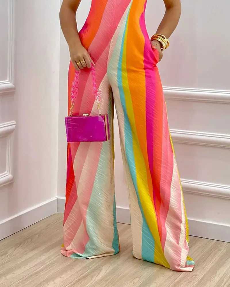 Womens sexy jumpsuit 2024 summer fashion print hollow temperature casual womens wide leg jumpsuit Mono De Verano Para Mujeres X2503181