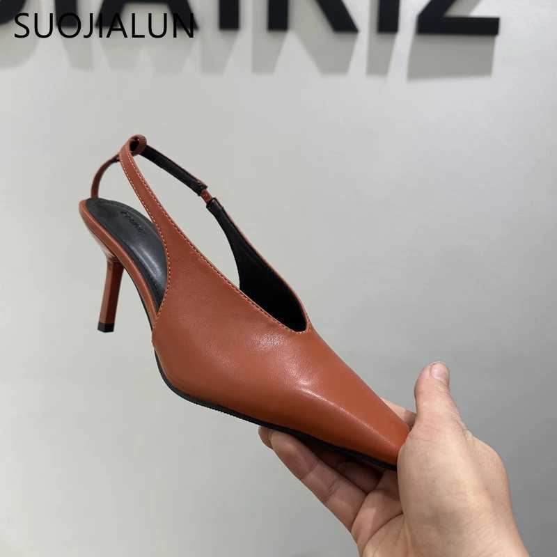 SUOJIALU 2025 Summer Sandals Fi Round Toe Shallow Smooth Womens Elegant Pump Shoes Thin High Heels Strap Shoes Y250317
