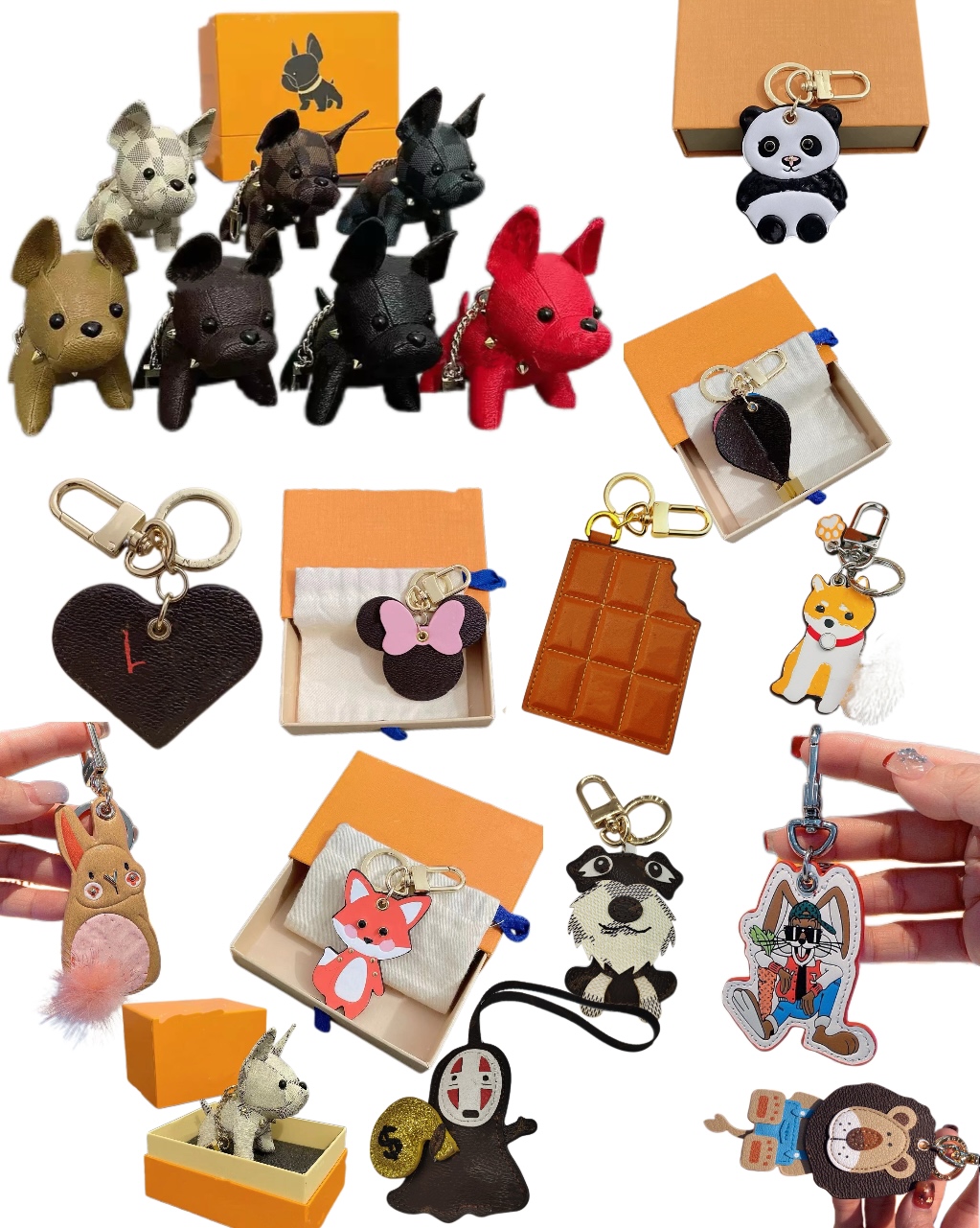 Brand Designer Red Letter Keychain Heart Key Chain Round Brown Wer Leather Men Women Handbags Bags Lage Accessories Lovers Car Pendant