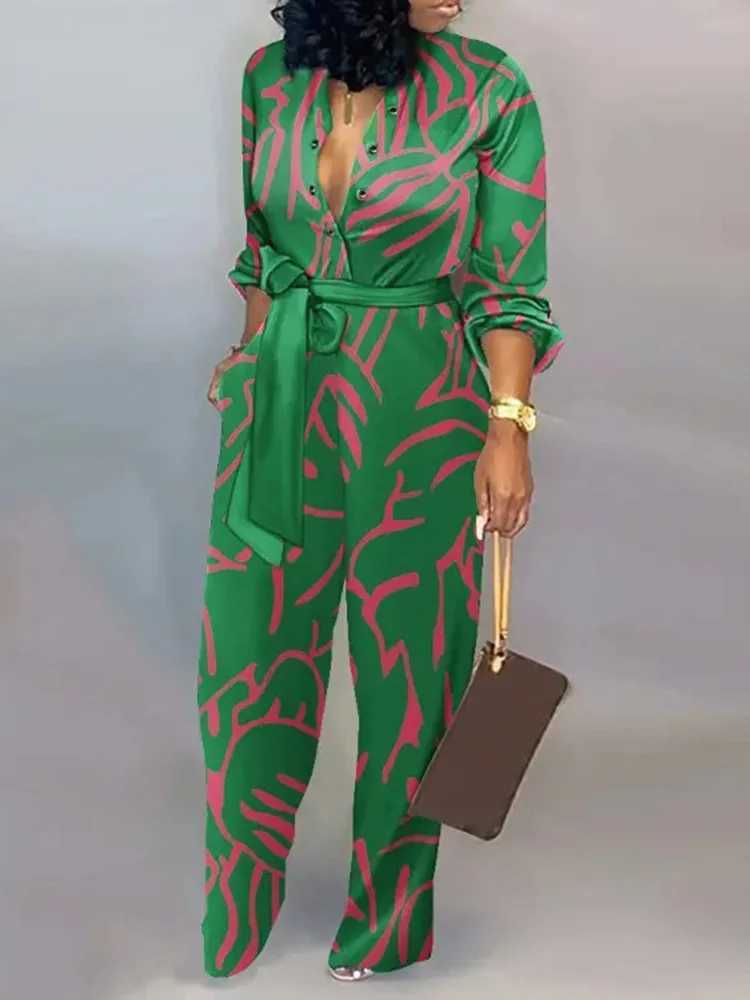 Fashion autumn leopard print lace jumpsuit for women 2024 elegant Dp V-neck one-piece jacket casual jumpsuit X250318