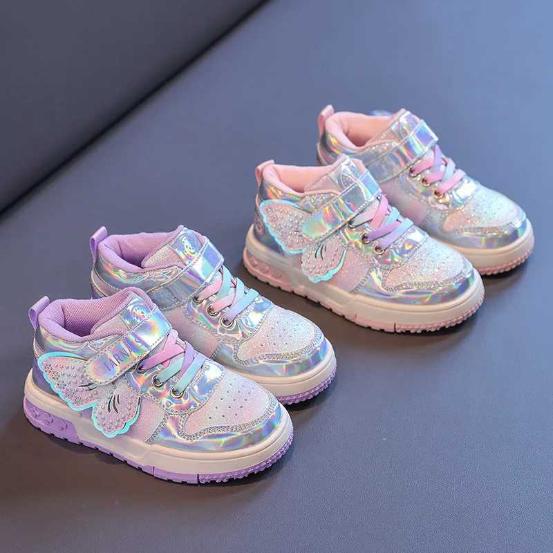 Girls Sneakers Fashion Rhinestone Butterfly Children Casual Shoes 2024 Autumn Student Running Shoes School Soft Sole Kids Shoes W250318