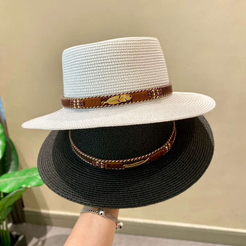Summer women's sunshade flat wide brimmed beach Bohemian belt top versatile straw woven hat